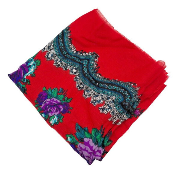 Vintage Glentex Scarf Red Purple Floral Square Made in Japan 30" x 30" - Picture 3 of 5
